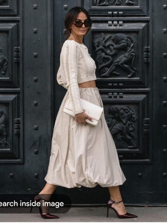 Zara Dresses & Skirts - Zara Cream Balloon Midi Skirt with Subtle Shine